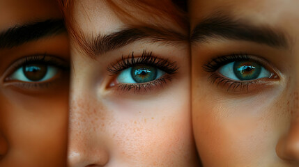 Naklejka premium Close-Up Eyes, Diverse Beauty, Skin Tones, Eyelashes, Iris, Gaze, Eye Contact, Facial Features, Close-up, Macro