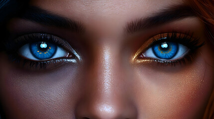Fototapeta premium Sparkling Blue Eyes with Shimmering Gold Makeup