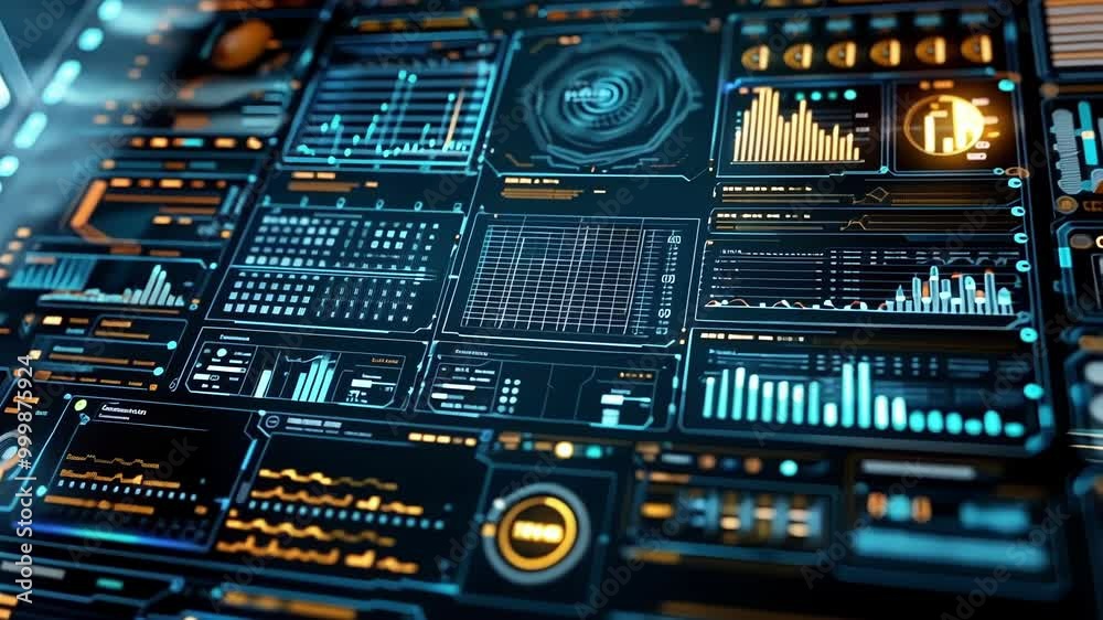 Aufkleber futuristic computer interface is displaying brain activity data, showing various charts and graphs, 