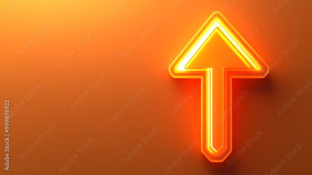 Poster Golden 3D arrow pointing upwards with a subtle glow representing business growth and success isolated on a soft gradient background Large space for text in center Stock Photo with copy space