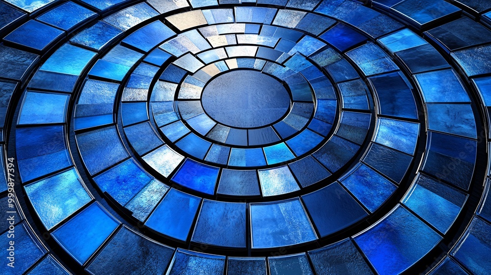 Poster Blue and silver 3D pie chart segments connecting seamlessly symbolizing business strategy and teamwork for success Large space for text in center Stock Photo with copy space