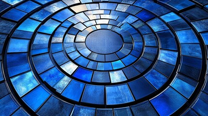 Naklejka premium Blue and silver 3D pie chart segments connecting seamlessly symbolizing business strategy and teamwork for success Large space for text in center Stock Photo with copy space