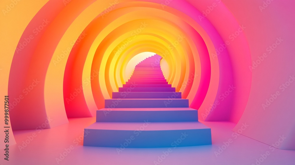 Aufkleber Abstract 3D ladder structure leading upwards through a vibrant background symbolizing the path to success and self-development Large space for text in center Stock Photo with copy space