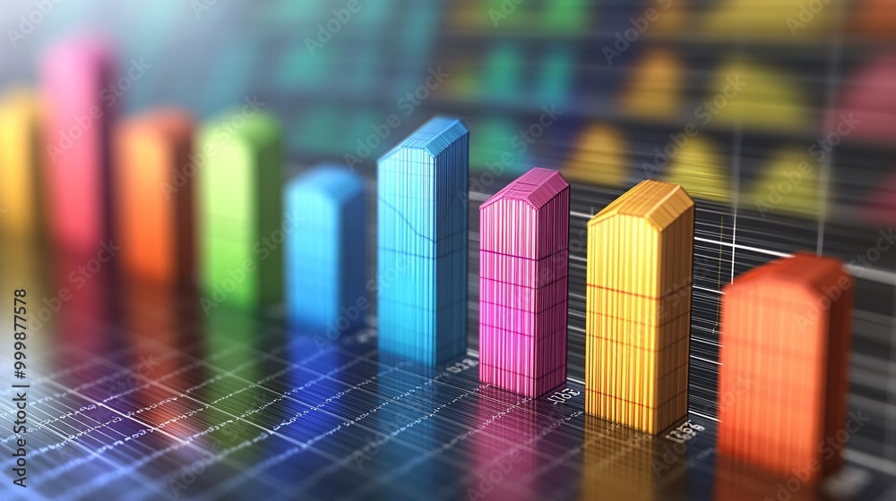 Fototapete dynamic 3d graph bars in bright colors climbing sharply to the top symbolizing rapid business growth