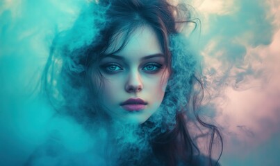 Fototapeta premium Ethereal Woman in Colorful Smoke