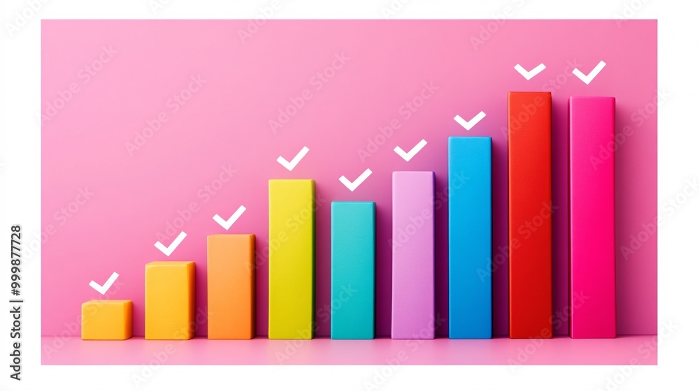 Poster dynamic 3d graph bars in bright colors climbing sharply to the top symbolizing rapid business growth