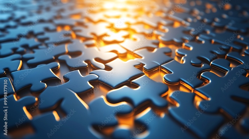 Poster 3d puzzle pieces connecting perfectly representing successful partnerships and collaboration in busi