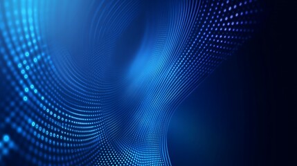 Fototapeta premium Abstract blue wave of glowing dots against a dark background.