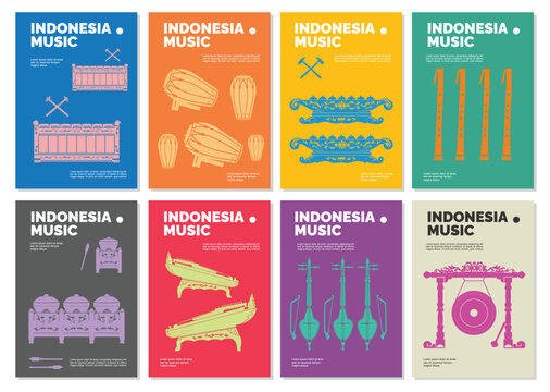 Music festival poster taditional template with various instruments or indonesia culture music. flyer for music event