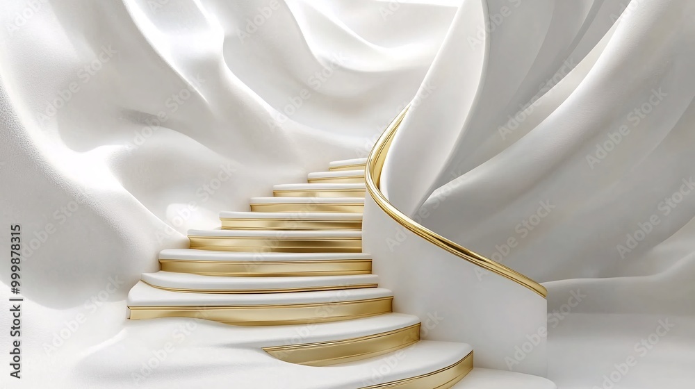 Aufkleber Abstract 3D spiral staircase with golden steps leading upward symbolizing continuous progress and reaching the peak of success Large space for text in center Stock Photo with copy space