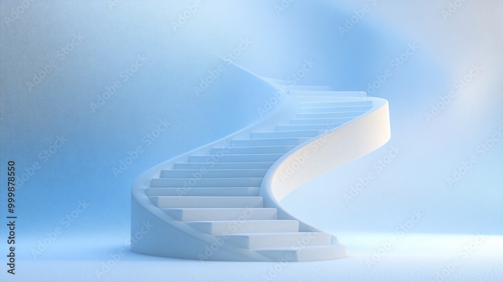 Poster Abstract 3D spiral staircase with golden steps leading upward symbolizing continuous progress and reaching the peak of success Large space for text in center Stock Photo with copy space