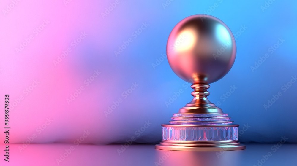 Poster golden 3d trophy atop a crystal pedestal symbolizing the pinnacle of business success and achievemen