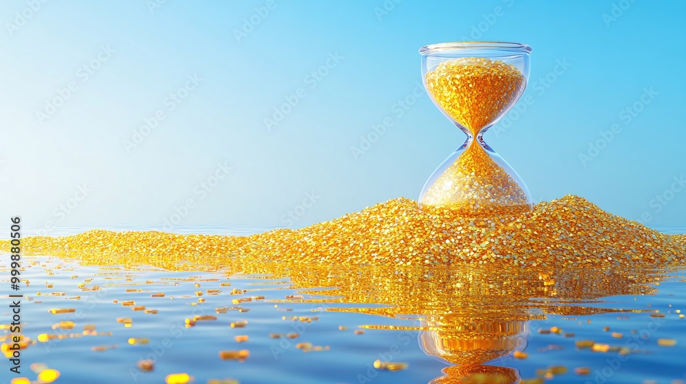 Poster 3d-rendered hourglass with golden grains symbolizing strategic planning and successful time manageme