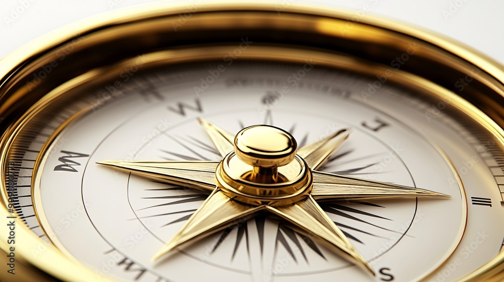 Poster 3d golden compass symbolizing guidance and the right direction for achieving success and life goals 