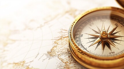 3D golden compass symbolizing guidance and the right direction for achieving success and life goals isolated on a white background Large space for text in center Stock Photo with copy space