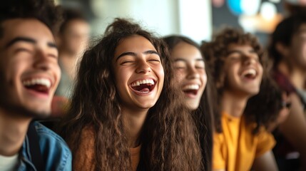 A group of young people laugh.
