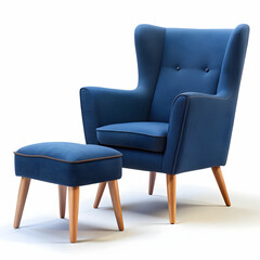 Naklejka premium dark blue color armchair and small chair for legs on white background