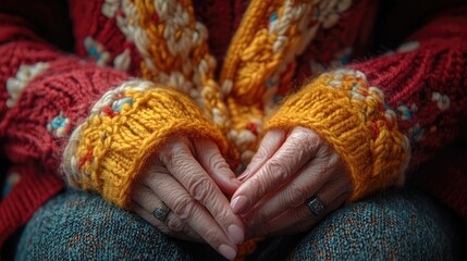 Close-Up of a Senior Woman's Hands Knitting - Perfect for Craft and Leisure Themes