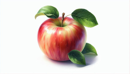  colorful watercolor or Oil painting of a apple with leaves on a white background, copy space