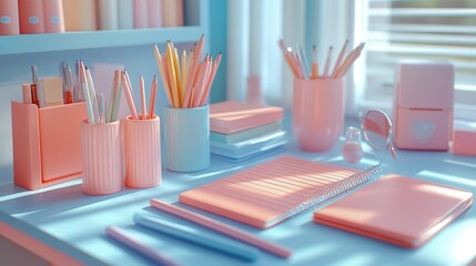 A Collection of Pastel-Colored Stationery on a Desk for Creative Inspiration and Organization