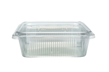 Empty plastic food box isolated on white background. Transparent plastic box.
