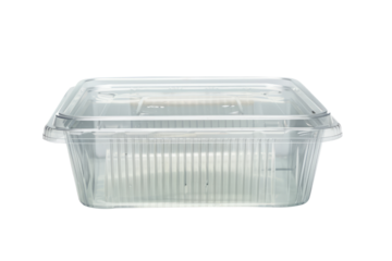 Empty plastic food box isolated on white background. Transparent plastic box.