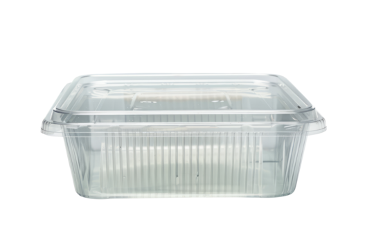 Empty plastic food box isolated on white background. Transparent plastic box.