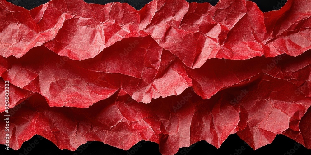 Poster Abstract Crumpled Red Paper Background, Layers of Texture and Form