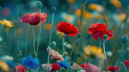 Obraz premium Vibrant Poppies in a Summer Meadow