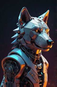 A a robotic wolf with vibrant lighting, elegant, highly detailed, smooth, sharp focus, illustration, beautiful, geometric. Generative AI