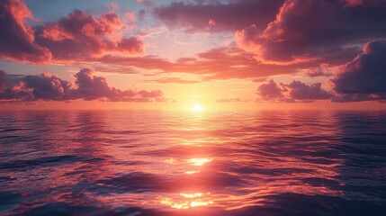 Fototapeta premium A Peaceful Sunset Over a Calm Ocean Ideal for Tranquil Backgrounds and Relaxation Themes