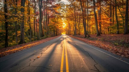 Obraz premium Autumnal Road Through a Forest