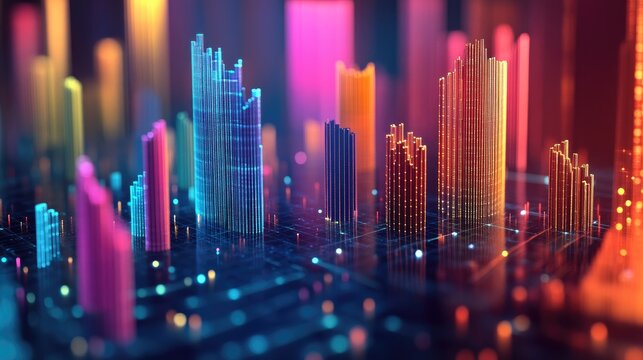 A close-up of a 3D scatter plot representing various data points, with a focus on different colors and shapes to distinguish between categories.