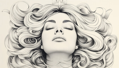 elegant portrait with intricate art nouveau patterns and flowing lines