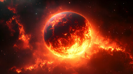 Obraz premium Fiery Planet Burning Bright in the Cosmos