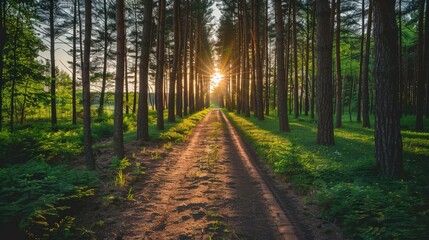Fototapeta premium Sunbeams Through the Trees on a Forest Path