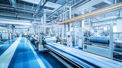 Naklejka premium A high-tech textile manufacturing plant utilizing advanced machinery and automation 