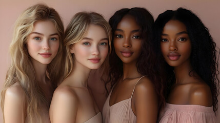Obraz premium Beautiful Women with Different Skin Tones Pose Together