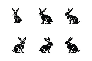 Set of Rabbit vector art silhouette. Hare easter logo icon illustration design