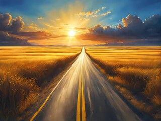 Naklejka premium A golden horizon merges with the darkening sky, offering a calming, beautiful view