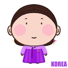 Korean child with her national costume PNG