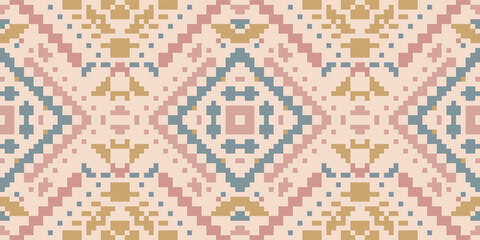 Shawl Ikat Pattern Dressfolk Embroidery, Aztec Geometric Ornament Print. Design for Carpet, Wallpaper, Clothing, Wrapping, Fabric