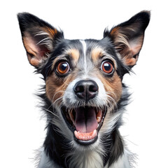 Angry and surprised dog with a funny and excited expression.