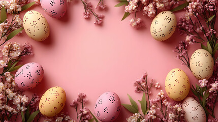 Obraz premium Easter Eggs with Flowers on Pink Background