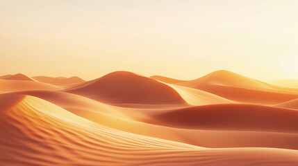 Golden Sand Dunes in the Desert at Sunrise with Long Shadows on the Rolling Hills
