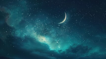 Fototapeta premium Night Sky with Crescent Moon and Stars