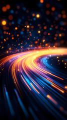 A colorful, swirling line of light with a dark background. The light is bright and vibrant, creating a sense of movement and energy