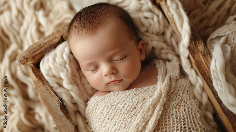 Sticker A newborn baby sleeping peacefully in a basket.