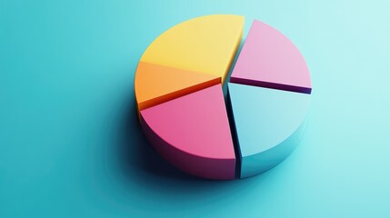 Obraz premium A creative composition of a 3D pie chart displaying market share distribution, with different segments highlighted in bold colors, conveying clarity and visual appeal.