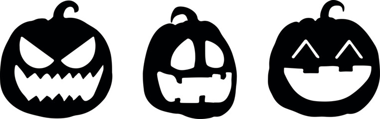 Halloween monster jack lantern orange pumpkin carved glowing scary face set on white background. Holiday cartoon character collection for celebration design. Vector spooky illustration